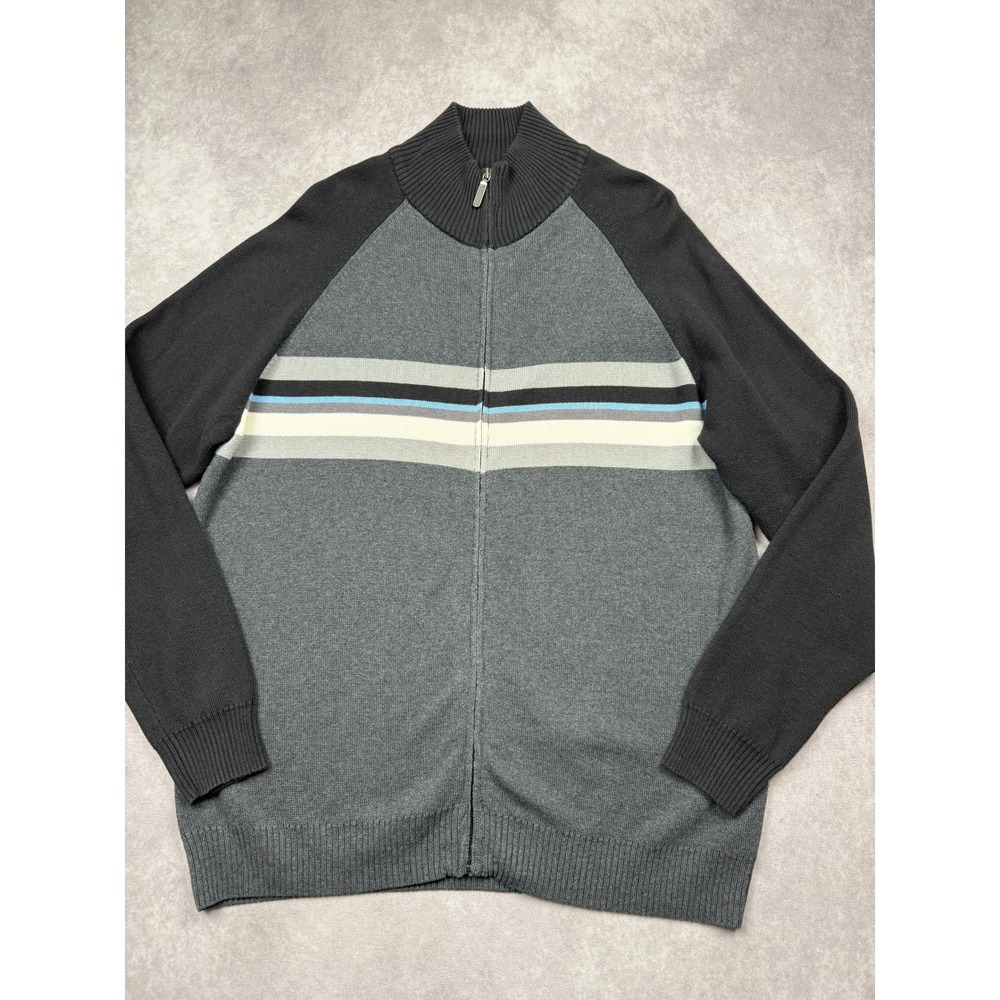 VTG Y2K Mossimo Men XXL Full Zip Mock Cardigan Sweater Gray Black Striped HK